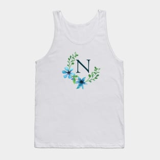 Floral Monogram N Pretty Blue Flowers Tank Top